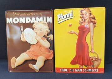Emaille bord (2) - Twee oude grote tinnen reclameborden