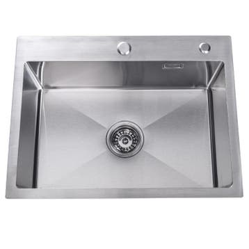 Spoelbak | Wasbak | Gootsteen | 59x44x20 | Zilver | Kraangat, Huis en Inrichting, Verzenden, Nieuw