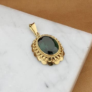 Gouden hanger met groene toermalijn (Hanger of bedel), Ophalen of Verzenden, Gebruikt, Goud, Overige merken