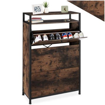 Schoenenkast - Industrieel hout donker, rustiek, 81 cm, Verzenden, Nieuw
