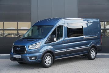 Ford Transit 350 2.0 TDCI L3H2 Limited DC 185pk 5 Zits - 2x, Stof, Gebruikt, Zwart, Blauw