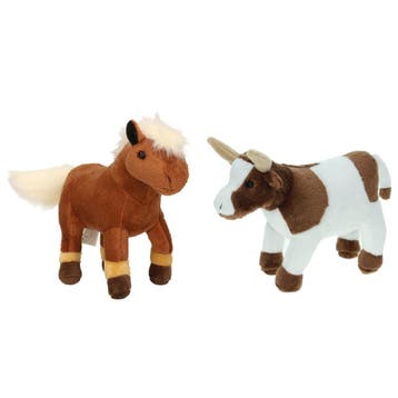 Pluche boerderijdieren knuffel set - koe en paard - 22 cm, Verzenden, Nieuw