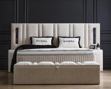 Opberg Boxspring Riviera – Beige, Verzenden, Nieuw, Beige, Modern