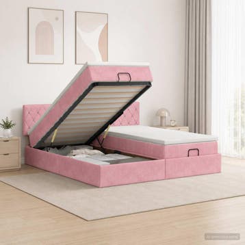 vidaXL Ottoman Bed met Matrassen en LED Roze 200 x 200 cm, Verzenden, Nieuw, Stof