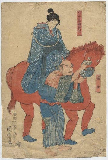 Yaoya Oshichi en het valse paard - 1847 - Papier - Utagawa