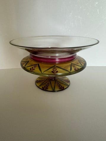 Art Deco Hand-Painted Glass Fußschale / Footed Bowl –