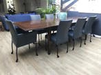 Set van 7 leren eetkamerstoelen - met wieltjes - blauw leer, Huis en Inrichting, Ophalen of Verzenden, Nieuw, Leer