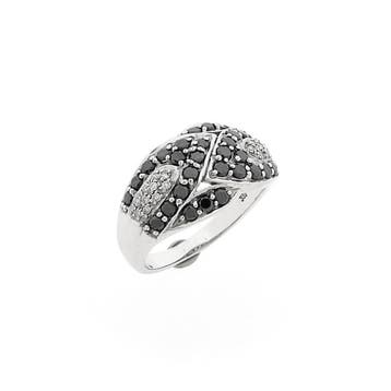 8 karaat ring met zwarte moissanite en heldere diamanten;..., Gebruikt, Zwart, Ophalen of Verzenden, 17 tot 18