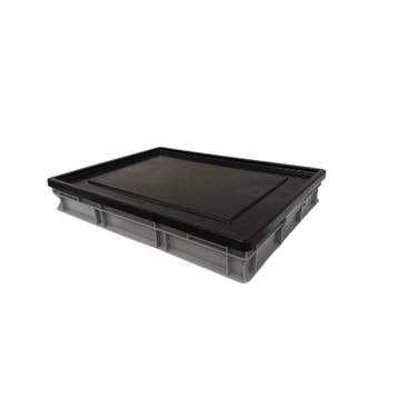 Stapelbak 800x600x120 mm, euronorm, met oplegdeksel, grijs, Gebruikt, 60 cm of meer, Bak of Kist, 75 tot 100 cm