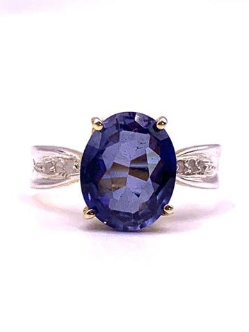 Zonder minimumprijs - Ring - 9 kt. Geel goud, Zilver Saffier, Nieuw