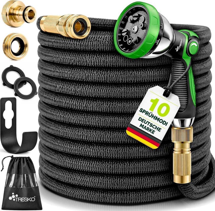 Flexibele Tuinslang - Inc. sproeikop - 30 meter - Zwart - TR, Tuin en Terras, Tuinslangen, Zo goed als nieuw, Verzenden