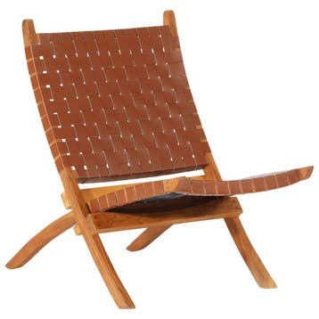 vidaXL Opklapbare stoel van bruin echt leer, Huis en Inrichting, Stoelen, Verzenden, Nieuw, Bruin