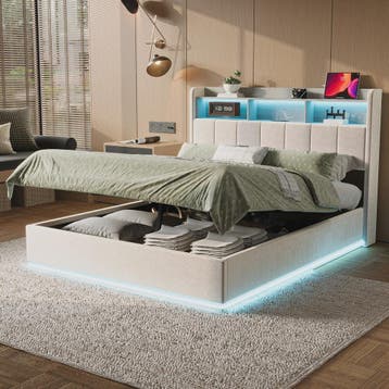 Modern Gestoffeerd Dubbelbed met Opbergruimte - 140/160x200c, Verzenden, Nieuw