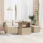 vidaXL Tuin Sofa Set met opslag 6 pcs Beige Poly riet, Verzenden, Nieuw, Rotan, 6 zitplaatsen