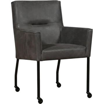 Leren eetkamerstoel met wieltjes en armleuning Lucky -, Huis en Inrichting, Bohemian, Industrieel, Modern, Scandinavisch, Nieuw
