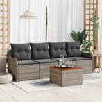 vidaXL Tuinbankenset met kussen 5 pcs Grijs poly rattan, Verzenden, Nieuw, Rotan, 5 zitplaatsen