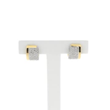 Bicolor gouden klapcreolen pavé met diamanten; ca. 0,51 ct., Sieraden, Tassen en Uiterlijk, Gebruikt, Ophalen of Verzenden, Met edelsteen