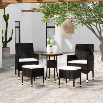 vidaXL 5-delige Loungeset poly rattan zwart, Verzenden, Nieuw, Loungeset