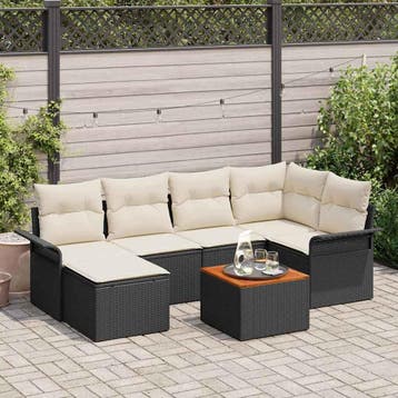 vidaXL Tuinbankenset 7 st Zwart poly rattan, Tuin en Terras, Tuinsets en Loungesets, Verzenden, Nieuw, Rotan, 7 zitplaatsen
