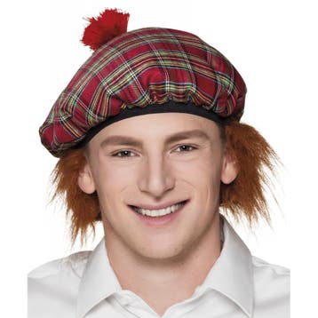 Schotse verkleed pet rood met haar - Feesthoeden overig, Ophalen of Verzenden, Nieuw