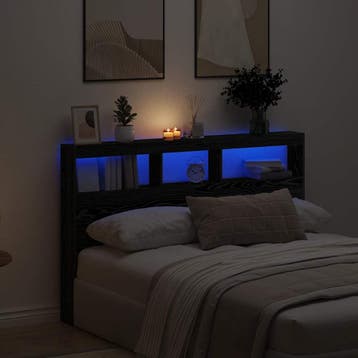 vidaXL Hoofdbordkast met LED 160x17x102 cm eikenkleurig, Verzenden, Nieuw, Zwart, Hout