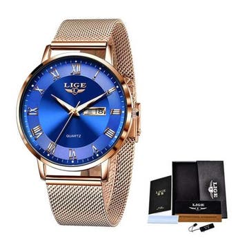 Ultradun Luxe Horloge voor Dames - Kalender Kwarts Roestvrij, Verzenden, Nieuw, Lige
