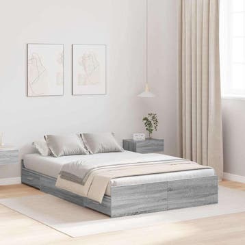vidaXL Opbergbedframe met lade Grijs Sonoma 120 x 190 cm, Verzenden, Nieuw, Grijs, Hout