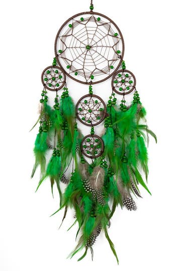 KIMU® Dromenvanger Ster Groen Dreamcatcher Veren Macramé Boh, Ophalen of Verzenden, Nieuw, Feestartikel, Carnaval
