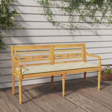 vidaXL Bankje Batavia met crèmekleurig kussen 150 cm massief, Verzenden, Nieuw, Teakhout