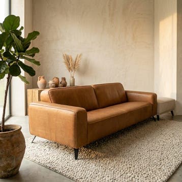 Luik 4 zits vintage leder cognac, Huis en Inrichting, Banken | Bankstellen, Ophalen of Verzenden, Nieuw