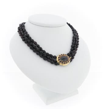 Antieke granaat kralen collier met gouden sier slot., Gebruikt, Ophalen of Verzenden, Met edelsteen, Goud