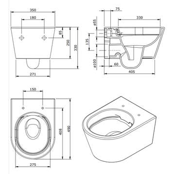 Wandcloset Pack AQS Urby Verkort Rimless 49 cm Wit (Incl., Ophalen of Verzenden, Nieuw