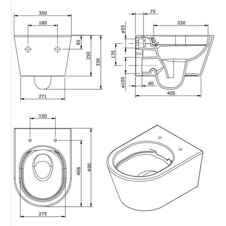 Wandcloset Pack AQS Urby Verkort Rimless 49 cm Wit (Incl., Doe-het-zelf en Verbouw, Sanitair, Ophalen of Verzenden