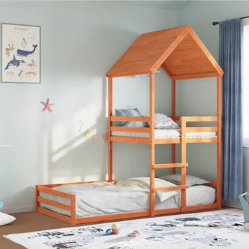 vidaXL Kinderbed met huisje massief grenenhout wasbruin, Huis en Inrichting, 90 cm, Eenpersoons, Bruin, Verzenden