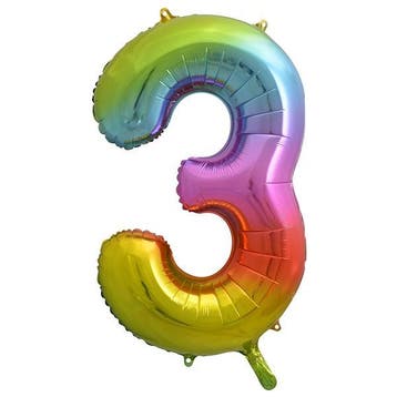 Folie Ballon Cijfer 3 Regenboog 86 cm, Verzenden, Nieuw, Feestartikel, Verjaardag