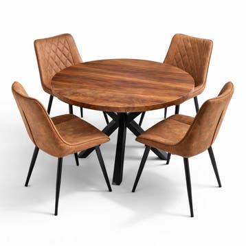 Oscar deal 5 delige eethoek Mango rond 120cm tafel+4 stoelen, Verzenden, Nieuw