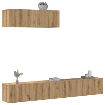 vidaXL 3-delig Tv-meubelset wandmontage bewerkt hout, Verzenden, Nieuw, Overige houtsoorten