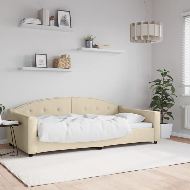 vidaXL Slaapbank 100x200 cm stof crèmekleurig, Huis en Inrichting, Slaapkamer | Bedden, 100 cm, 200 cm, Crème, Eenpersoons, Nieuw