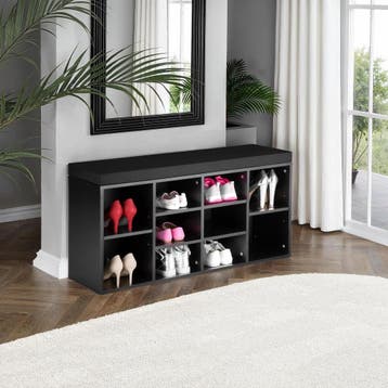 Schoenenkast met zitkussen 103,5x48x30cm - zwart, Huis en Inrichting, Verzenden, Nieuw