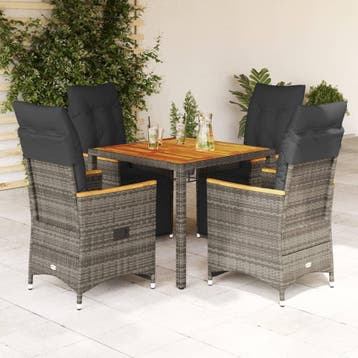 vidaXL 5-delige Bistroset met kussens poly rattan grijs, Verzenden, Nieuw, 4 zitplaatsen