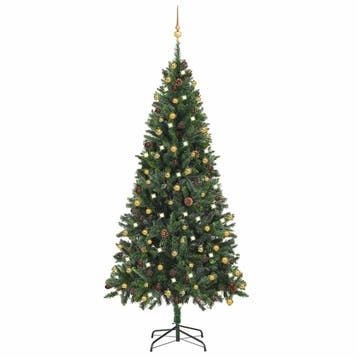 vidaXL Kunstkerstboom met verlichting en kerstballen 210 cm, Diversen, Kerst, Verzenden, Nieuw