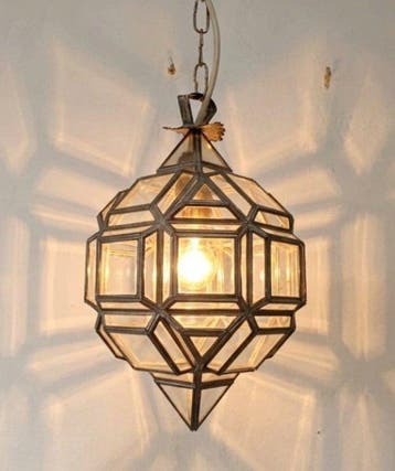 Plafondlamp - Geometrische lantaarn van metaal en kristal -, Antiek en Kunst