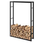 [en.casa] Brandhout rek houtopslag Täby 100x25x150 cm zwart, Tuin en Terras, Haardhout, Verzenden