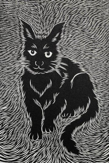 Woodblock print “BOKU 2 26” with black cat - Yoshiyuki