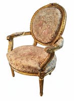 Fauteuil - Hout, Textiel - Vergulde LouisXVI-fauteul