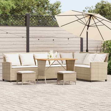 vidaXL 4-delige Tuinbankstel met kussens L-vormig beige poly, Verzenden, Nieuw