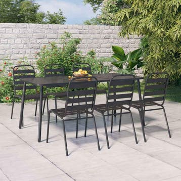 vidaXL 7-delige Tuinset staal antracietkleurig, Verzenden, 6 zitplaatsen, Nieuw, Rvs