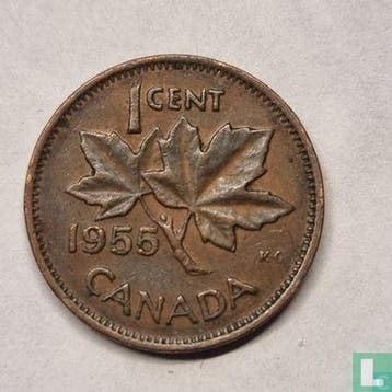 Canada 1 cent 1955 (zonder schouderriem), Verzenden, Losse munt