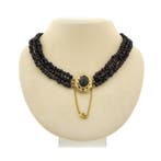 Antieke granaat kralencollier met gouden sierslot (Ketting), Sieraden, Tassen en Uiterlijk, Kettingen, Gebruikt, Overige kleuren