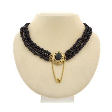 Antieke granaat kralencollier met gouden sierslot (Ketting), Sieraden, Tassen en Uiterlijk, Kettingen, Gebruikt, Ophalen of Verzenden
